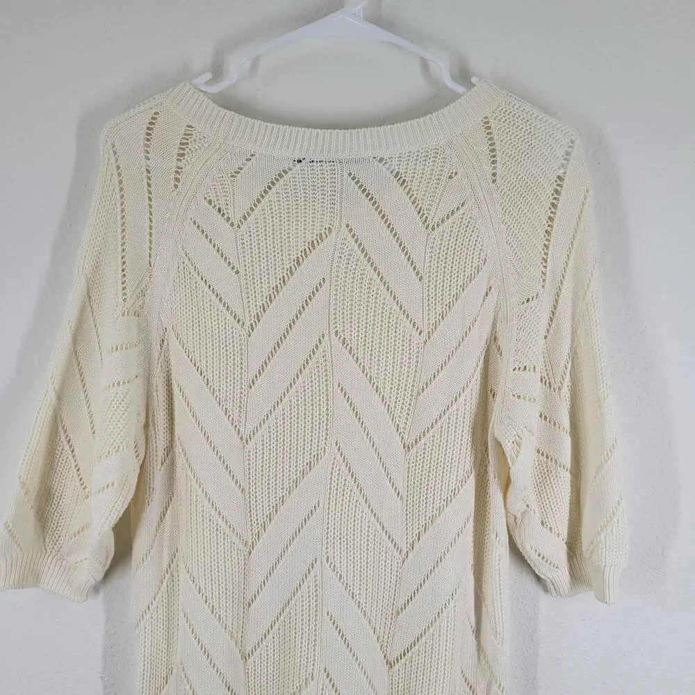 Trina Turk Cottage BOHO Cable Knit Sweater Womens Small Cream Cotton Modal - Picture 4 of 9